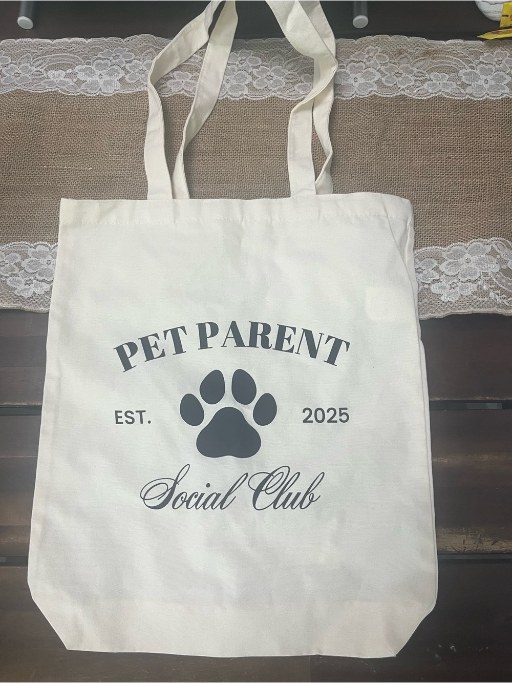 PET PARENT Social Club Canvas Tote Bag - Cream with Black Print